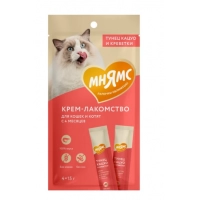 Мнямс крем-лакомство для кошек, тунец кацуо и креветки