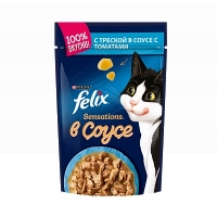 Felix Sensations пауч консервы для  кошек треска с томатами 85 г.