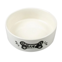 DUVO+ Миска для собак керамическая "Happy Dog", белая с черной косточкой, D15см