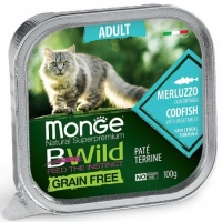 Monge Cat BWild GRAIN FREE беззерновые консервы из трески с овощами для взрослых кошек 100г