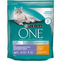 Purina One сухой корм для кошек для красоты шерсти курица злаки